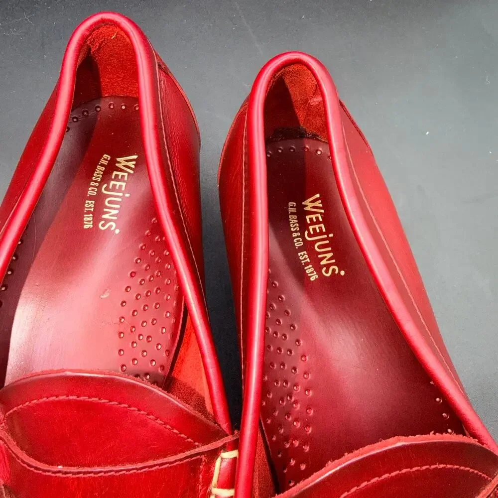 G.H. Bass Weejuns Penny Loafers Red Leather Mens 10 D Classic Preppy Shoes